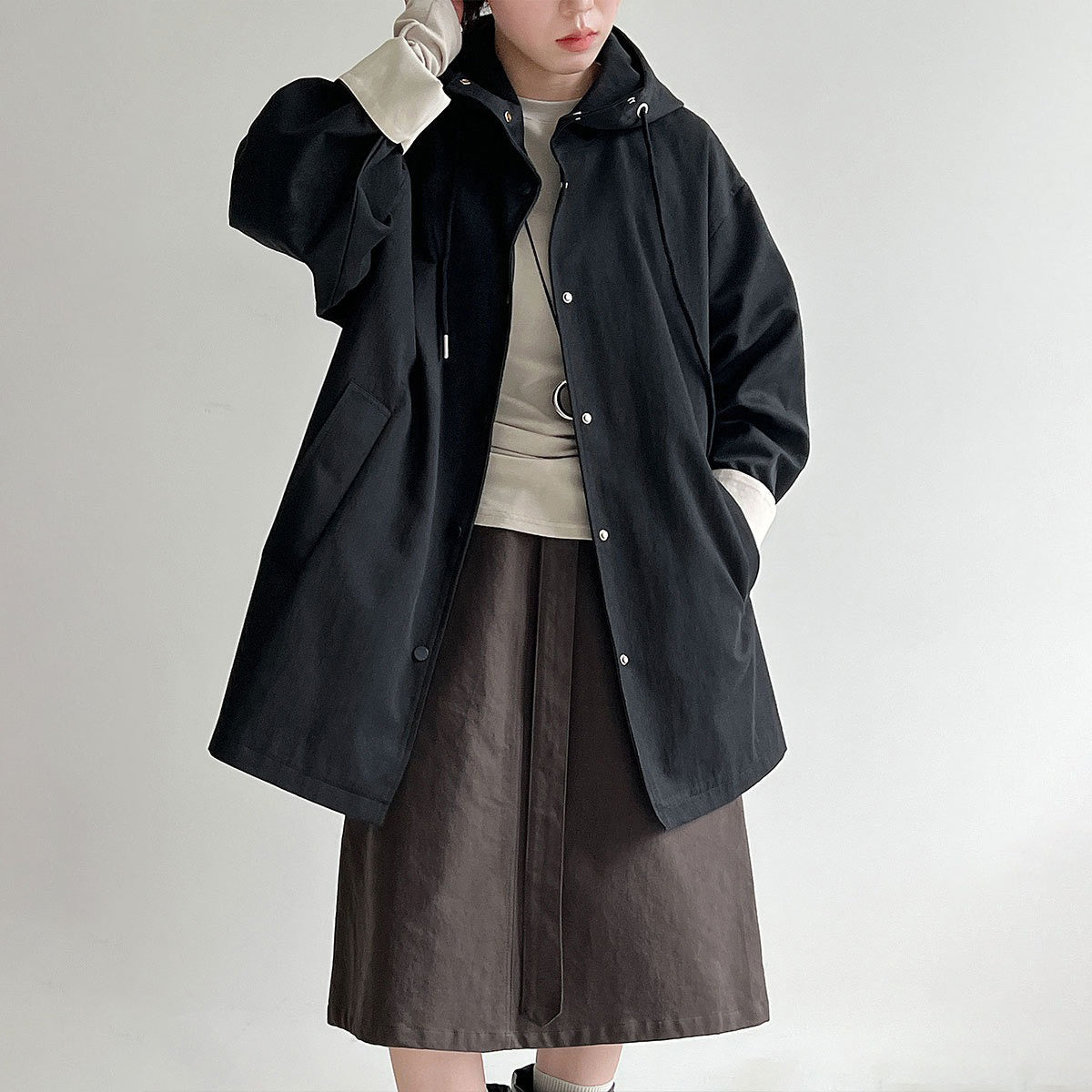 【アウター】秋新作 韓国風 配色スリーブ レディース ゆったり カジュアルトレンチコート【JZシリーズ】