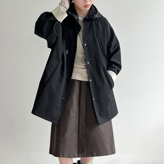 【アウター】秋新作 韓国風 配色スリーブ レディース ゆったり カジュアルトレンチコート【JZシリーズ】