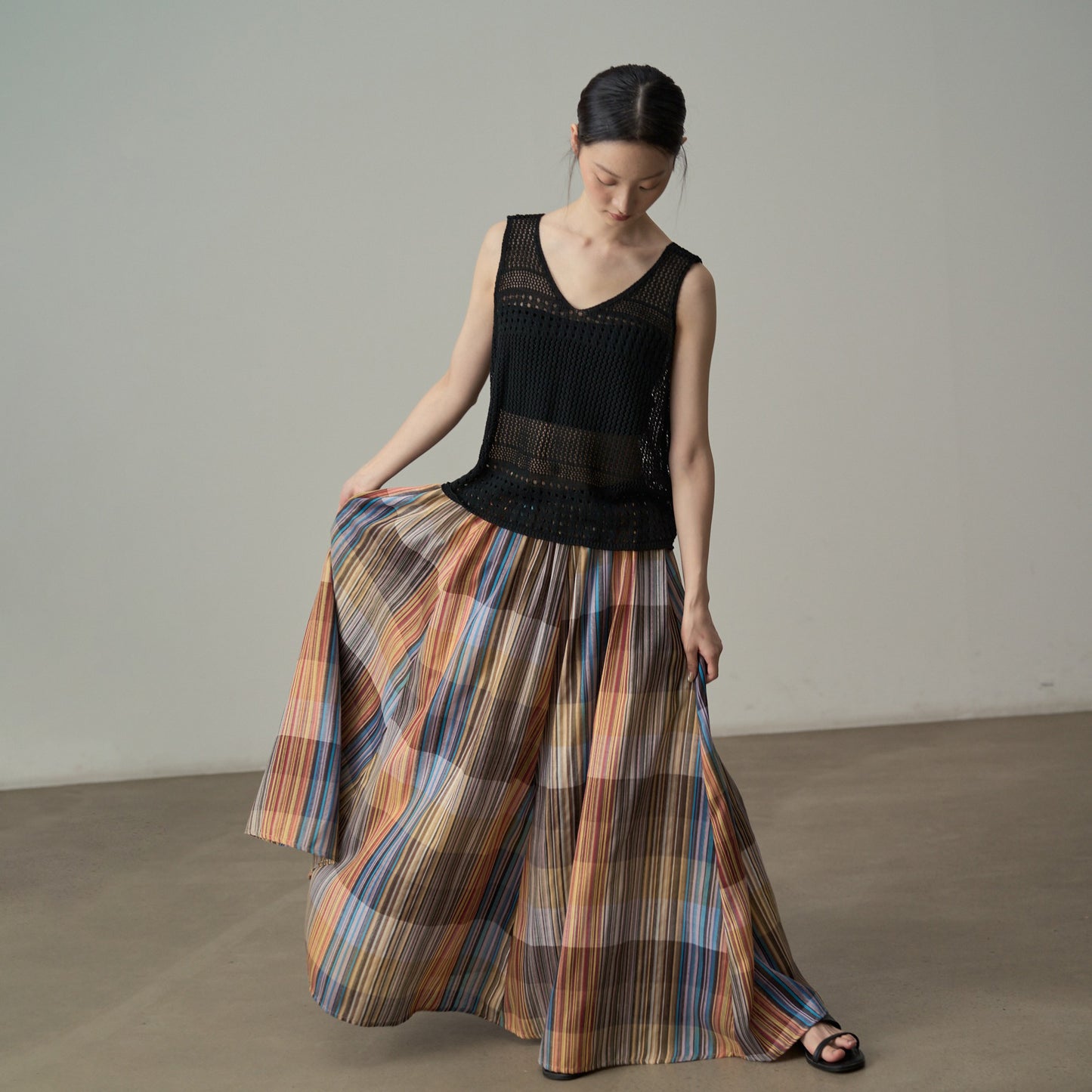 【ボトムス】レトロカラーチェック柄 フレアスカート 休日＆デイリーにぴったりのリラックス感【SHシリーズ】