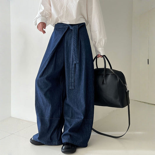 【ボトムス】春 秋 冬 レースアップ 体型カバー ワイド パンツ 【JZシリーズ】