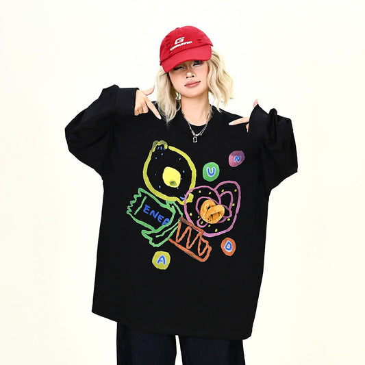 【トップス】立体キャラクター 長袖Tシャツ ゆったり BF風 アメリカンリラックス カジュアルトップス【FCシリーズ】