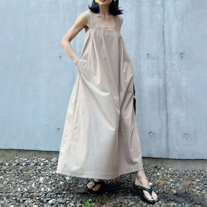60%OFF【ワンピース】夏新作 ノースリーブ タンクワンピース レディース ゆったり 大きいサイズ ロング丈 ギャザー入り ポケット付き カジュアル【JZシリーズ】