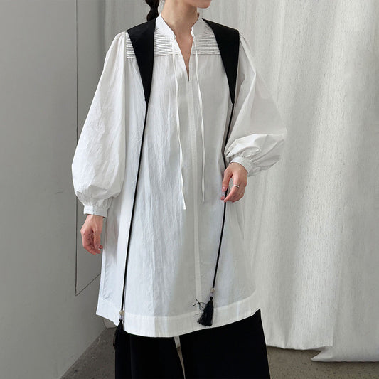 【ワンピース】韓国風 ゆったり感 リボン 長袖ワンピース レディース 初秋新作 バルーンスリーブ ミニ丈【JZシリーズ】