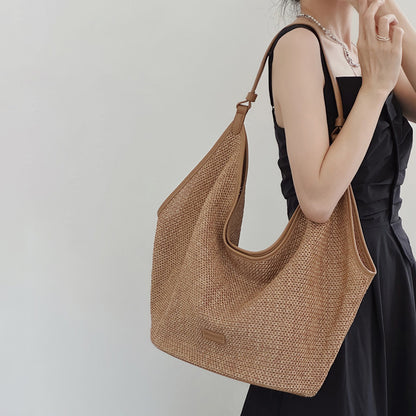 【バッグ】夏 編みバッグ 大容量 リゾート風 トートバッグ 通勤にも使える ショルダーバッグ