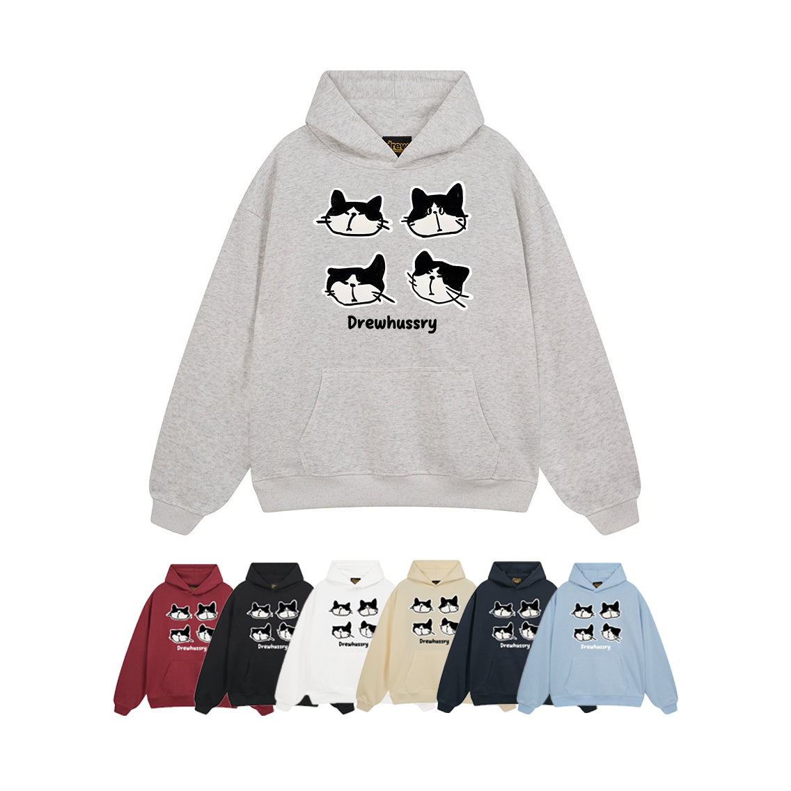 【トップス】🐱カートゥーン猫プリント裏起毛パーカー ユニセックス ペアルック 秋冬 カジュアル【FCシリーズ】
