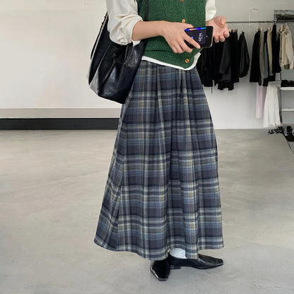 【ボトムス】春 秋 冬 チェック柄 スクール風 ロング丈 Aラインスカート 【JZシリーズ】