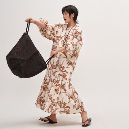 【ワンピース】長袖 ゆったりワンピース 夏用 薄手 ロングドレス 大きいサイズ ビーチリゾートスタイル【SHシリーズ】【JZシリーズ】