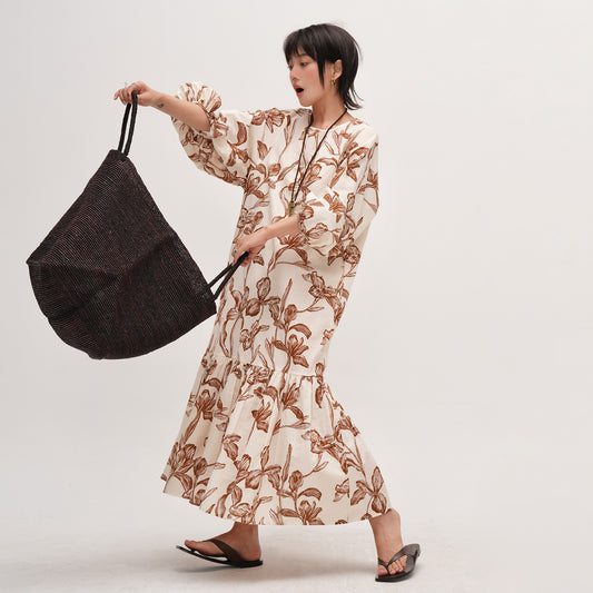 【ワンピース】長袖 ゆったりワンピース 夏用 薄手 ロングドレス 大きいサイズ ビーチリゾートスタイル【SHシリーズ】【JZシリーズ】