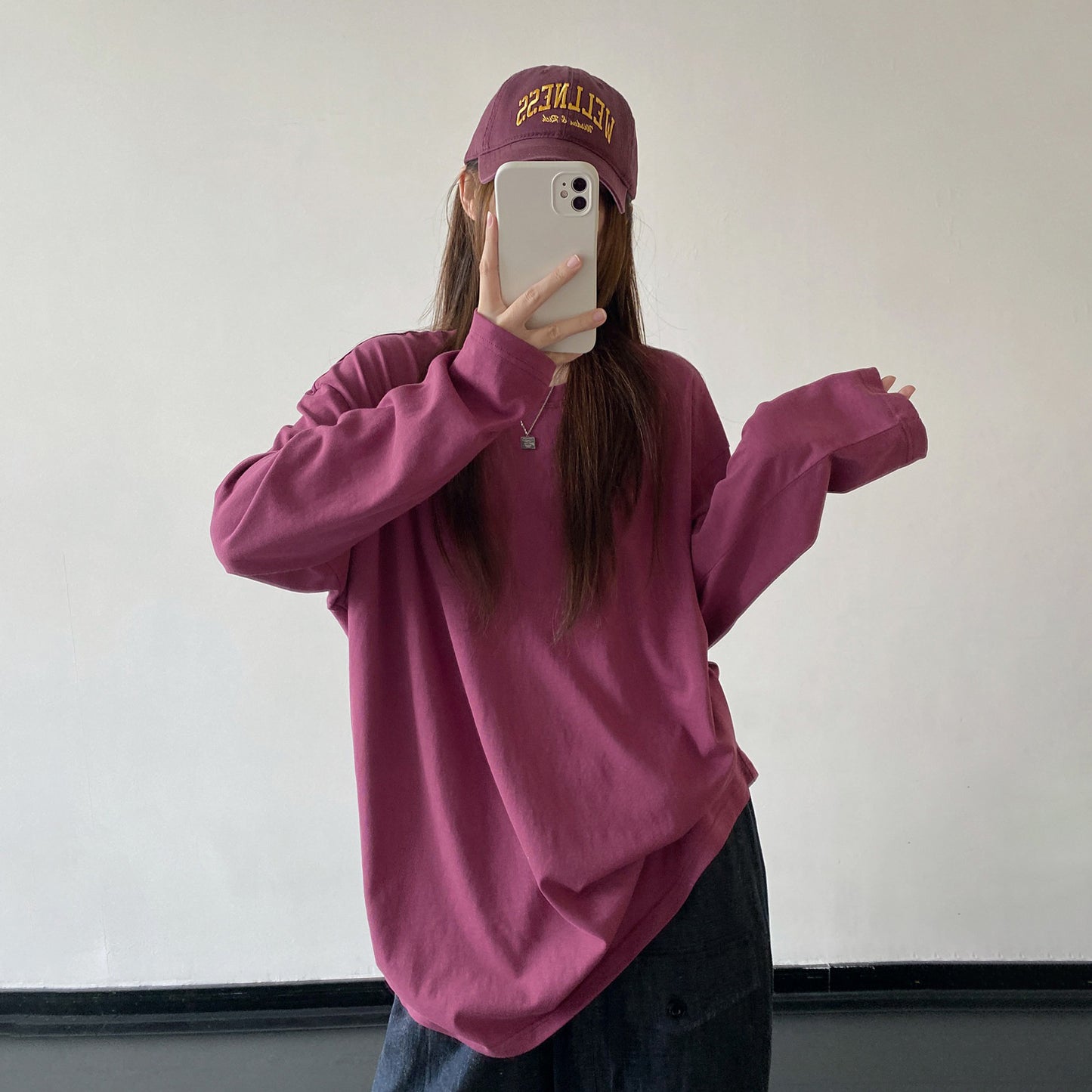 【トップス】プラムカラー ロングTシャツ レディース 落ち肩デザイン オーバーサイズ リラックスコーデ【FCシリーズ】