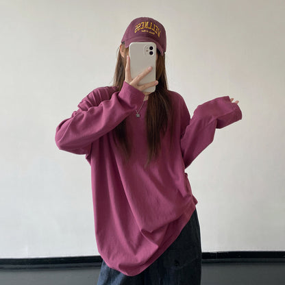 【トップス】プラムカラー ロングTシャツ レディース 落ち肩デザイン オーバーサイズ リラックスコーデ【FCシリーズ】