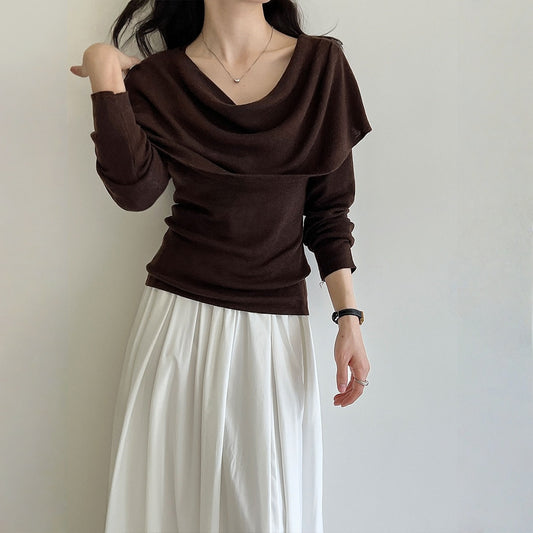 【ワンピース】春 秋 冬 スリムフィット ドレープネック ニット + ショール 2点セットアップ 【JZシリーズ】