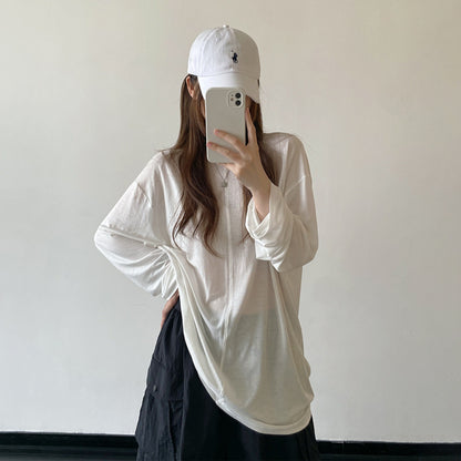 【トップス】リヨセル100％冷感ロンT レディース ゆったり クルーネック 長袖 UV対策 春夏Tシャツ【FCシリーズ】