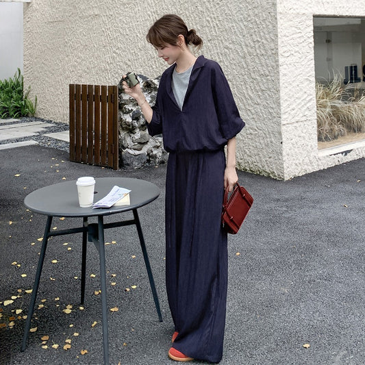 2点セット！【セットアップ】フェイクレイヤードTシャツ＋ワイドパンツ 上下セット レディース 春秋向け 上品＆エレガント 高級感 小众デザイン かぶらない2点セット【JZシリーズ】