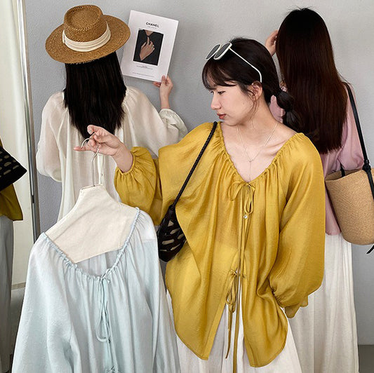 【トップス】前後2WAY 着回し UV対策  バルーンスリーブ レディース 夏新作 ブラウス【JZシリーズ】