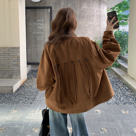 【アウター】カジュアル ブラウン 上質感 スエード調 ジャケット レディース 春秋 大ヒット おしゃれ【JZシリーズ】