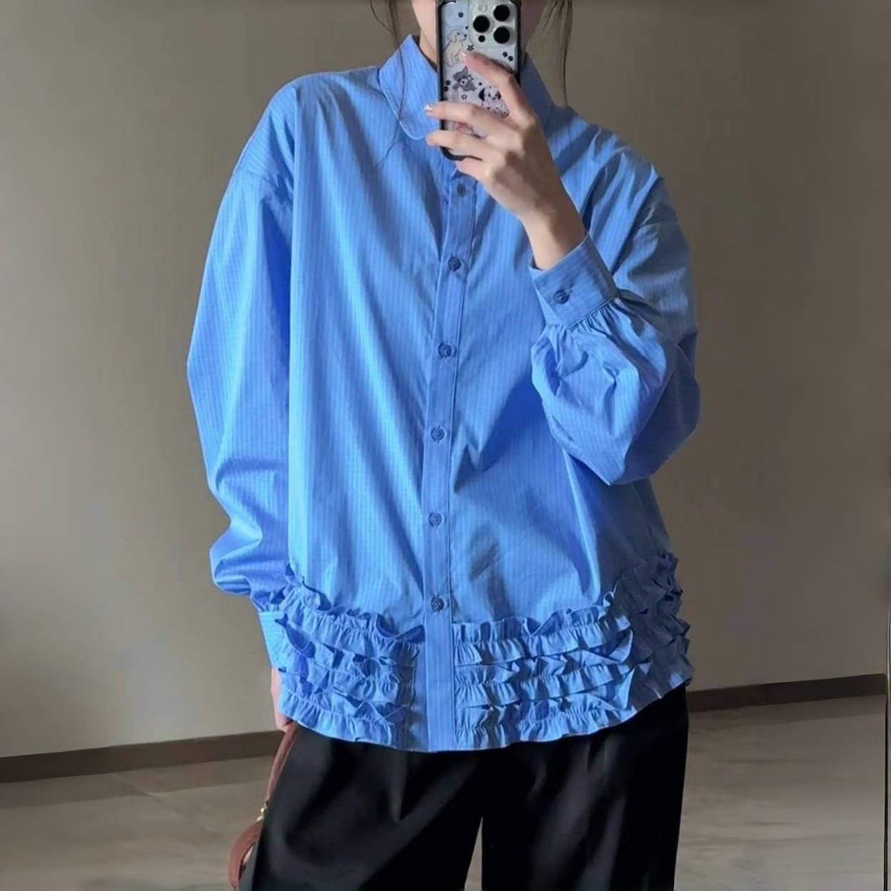 【トップス】春 秋 冬 キュート フリル ポロ襟 シャツ 【JZシリーズ】【10~15日発送】