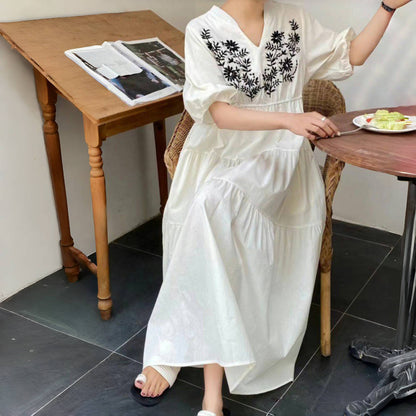 【ワンピース】韓国風 ゆったりシルエット 無地ロングシャツワンピース 半袖ワンピース