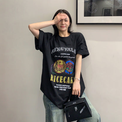 【トップス】デザイン感 カートゥーングラフィックTシャツ 薄手 半袖 オーバーサイズ ルーズシルエット 個性派カジュアル【FCシリーズ】