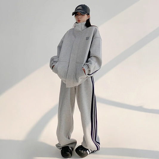 【単品注文】【セットアップ】冬 裏起毛 スタンドネック スウェットジャケット＋ストレートパンツ 上下セット レディース【FCシリーズ】