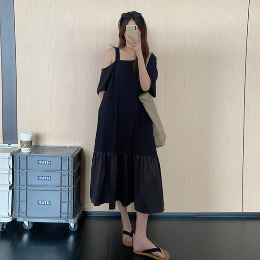【ワンピース】オフショルダーワンピース レディース 夏 半袖 マーメイドシルエット ロング丈 ゆったり体型カバー 半袖 着痩せ デザインワンピース【JZシリーズ】