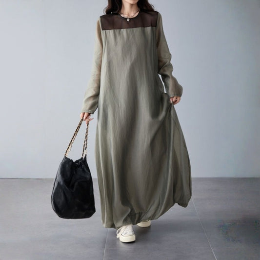 【ワンピース】春 秋 切り替え オーバーサイズ クルーネック 長袖 ワンピース 【JZシリーズ】