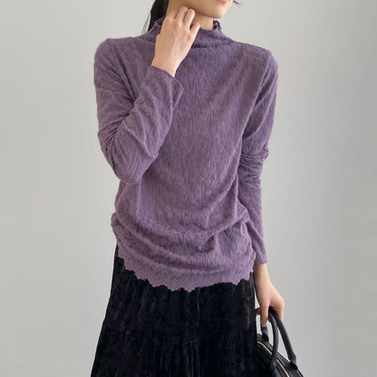 5カラー【トップス】韓国風オフィスカジュアル 大人可愛い レースインナー レディース ハーフハイネック テクスチャー感 Tシャツ【JZシリーズ】