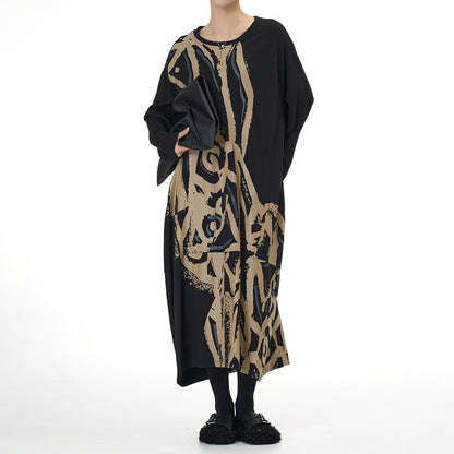 【ワンピース】ファッション 切替デザイン 長袖 プリントワンピース 春新作 大きいサイズ レディース ゆったり 体型カバー Aラインワンピース【SHシリーズ】