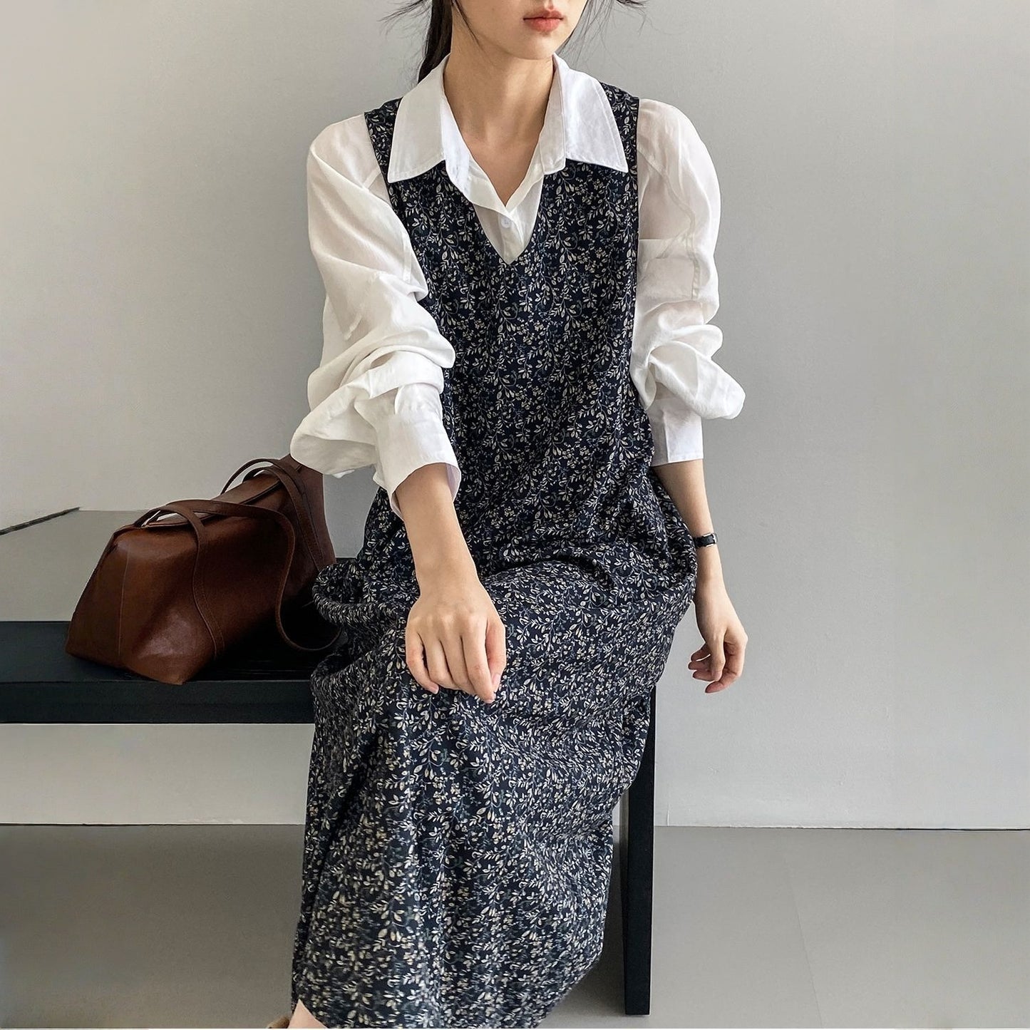 【ワンピース】春 秋 冬 Vネック 花柄 ノースリーブ ワンピース 【SHシリーズ】