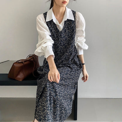 【ワンピース】春 秋 冬 Vネック 花柄 ノースリーブ ワンピース 【SHシリーズ】