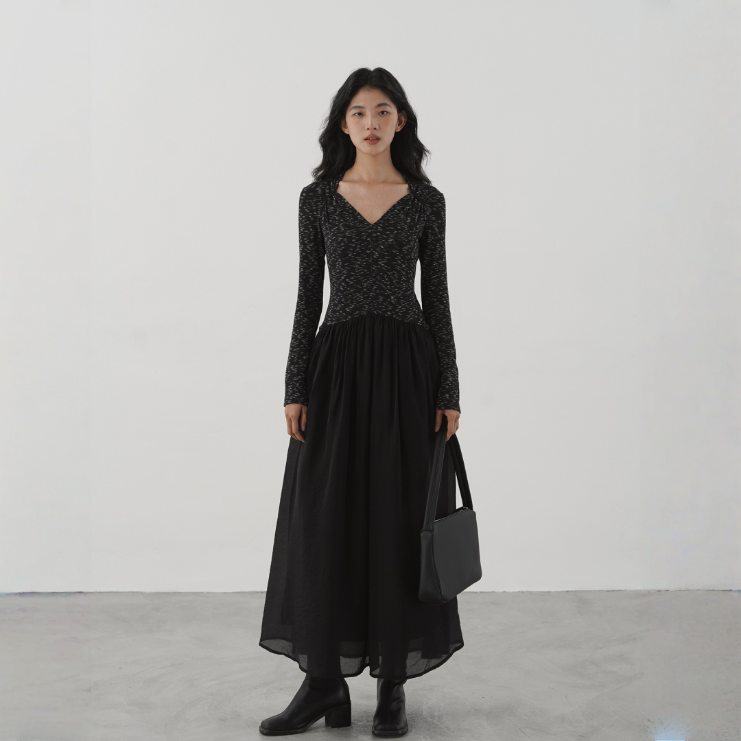 【ワンピース】春 秋 冬 エレガントな雰囲気 Vネック 長袖 ワンピース 【JZシリーズ】