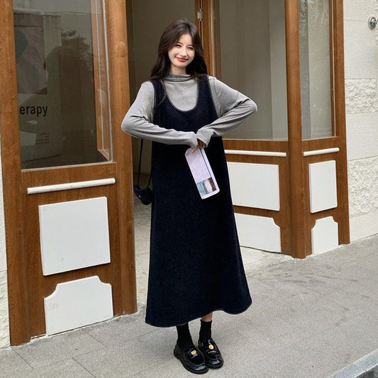 【セットアップ】フレンチスタイル ノースリーブワンピース レイヤード2点セット 秋冬 OOTD 映える きれいめ コーデセット【JZシリーズ】