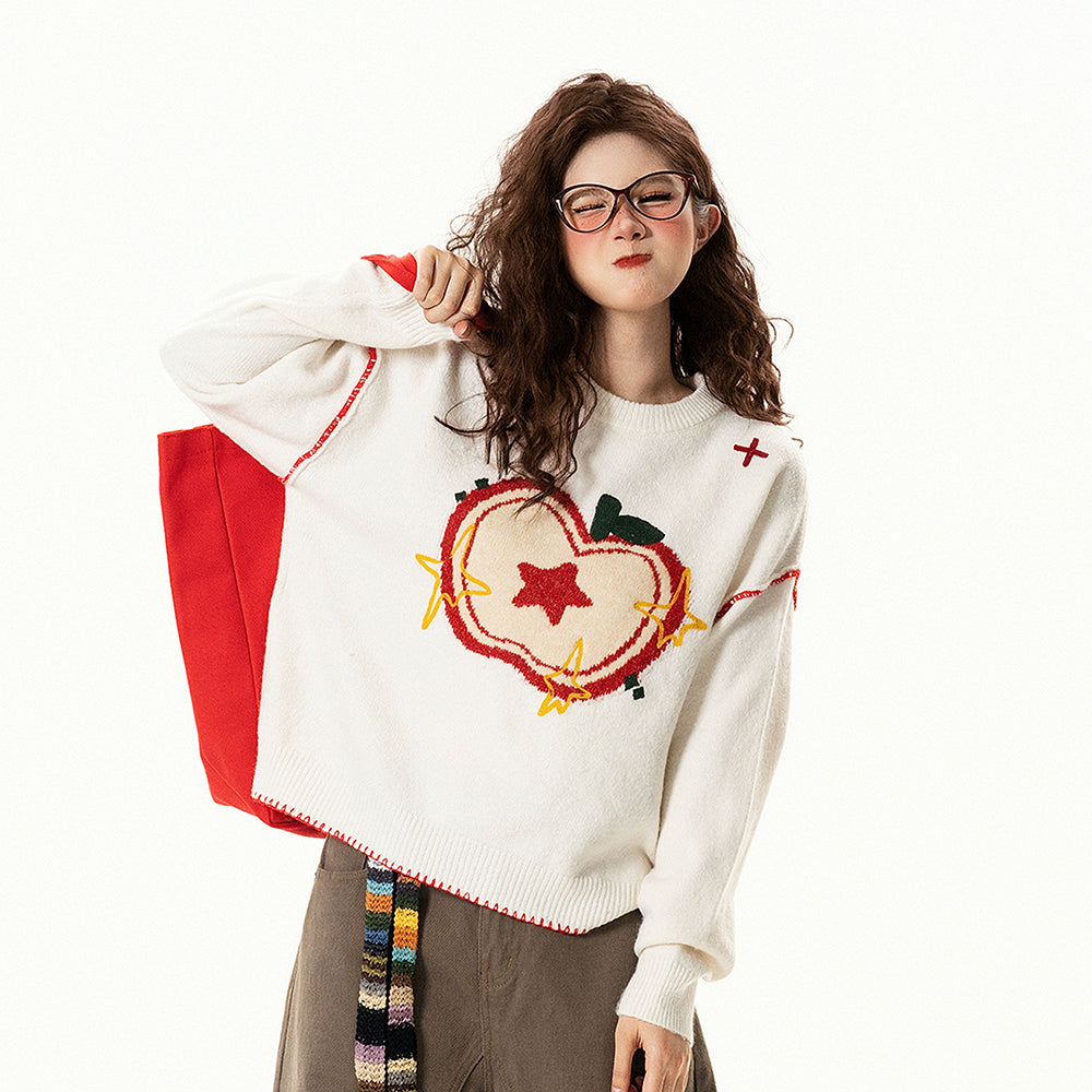 【トップス】 アメリカンレトロ アップルジャガード クルーネック ニット【FCシリーズ】