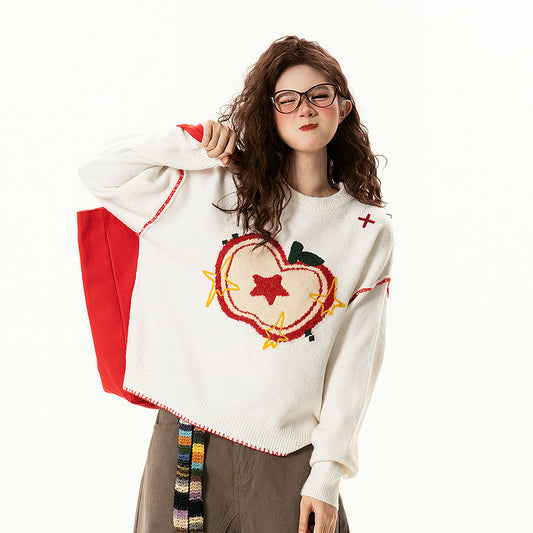 【トップス】 アメリカンレトロ アップルジャガード クルーネック ニット【FCシリーズ】