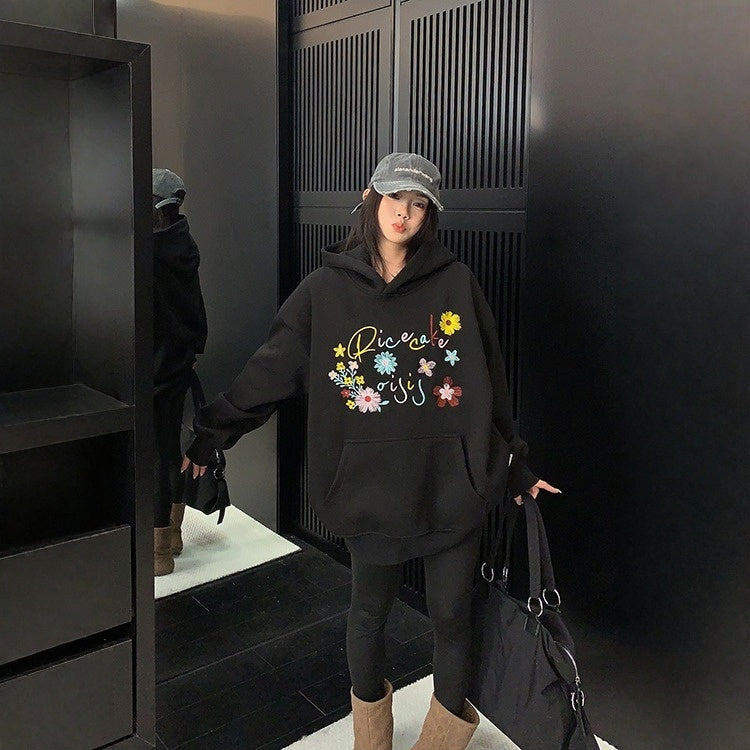 【トップス】刺繍 春 秋 冬 裏起毛 カラフル  フード付き パーカー 【FCシリーズ】