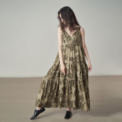 【ワンピース】フレンチスタイル 海辺の雰囲気 夏 フラワープリント ノースリーブワンピース【SHシリーズ】