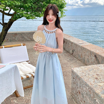 【ワンピース】ボヘミアン風 ワンピース レディース 夏 ホルターネック ノースリーブ 美シルエット リゾートロングワンピース【JZシリーズ】