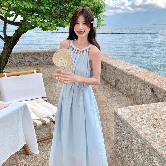 【ワンピース】ボヘミアン風 ワンピース レディース 夏 ホルターネック ノースリーブ 美シルエット リゾートロングワンピース【JZシリーズ】