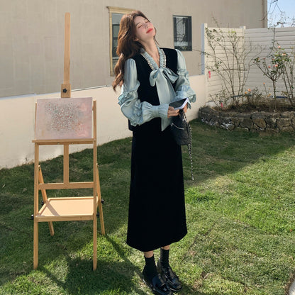 2点セット！【セットアップ】フレンチレトロ リボンブラウス＆スカート 上下セット 2026春新作 上品 レディース【JZシリーズ】