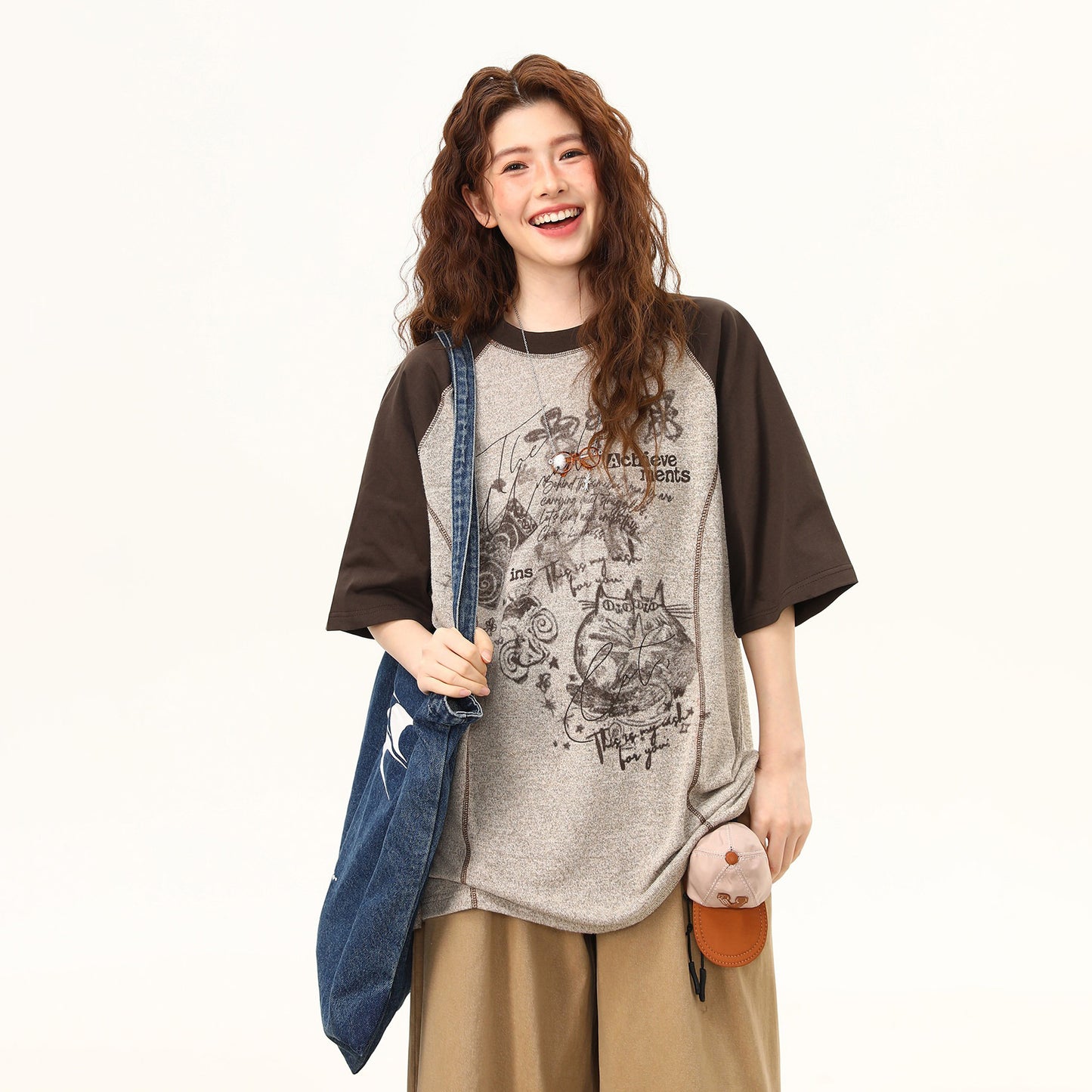 【トップス】ストリート系 Tシャツ レディース 半袖 ラグランスリーブ 配色デザイン ゆったり ワイドシルエット 夏 カジュアル おしゃれ 着回し【FCシリーズ】
