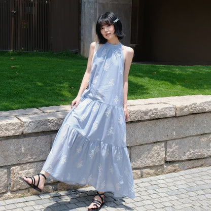 【ワンピース】リゾート 刺繍入り 夏 フローラルプリント ノースリーブワンピース【JZシリーズ】