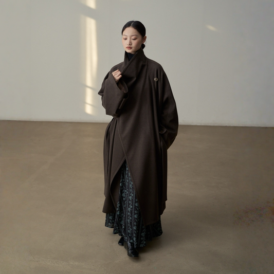 【アウター】フリルレイヤードカラー コクーンシルエット 春 秋 冬 ウール調 コート 【JZシリーズ】