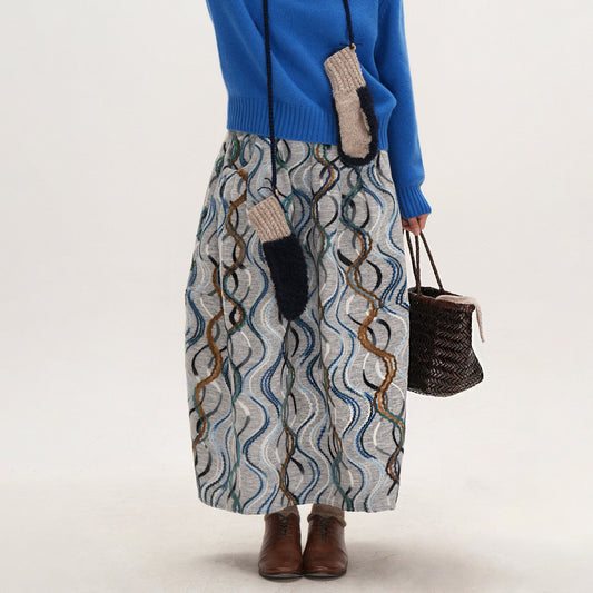 【ボトムス】レトロ ジオメトリック柄 ミディスカート レディース ハイウエスト Aライン 落ち感 エレガント カジュアル【JZシリーズ】【15～20日内発送】