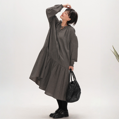 【ワンピース】春 秋 冬 チェック柄 長袖 細見え ロングワンピース 【JZシリーズ】