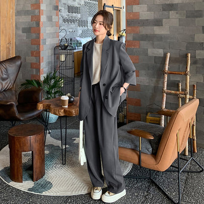 2点セット！【セットアップ】韓国風スーツセットアップ ジャケット＋ハイウエストワイドパンツ 上下セット【JZシリーズ】【SNシリーズ】