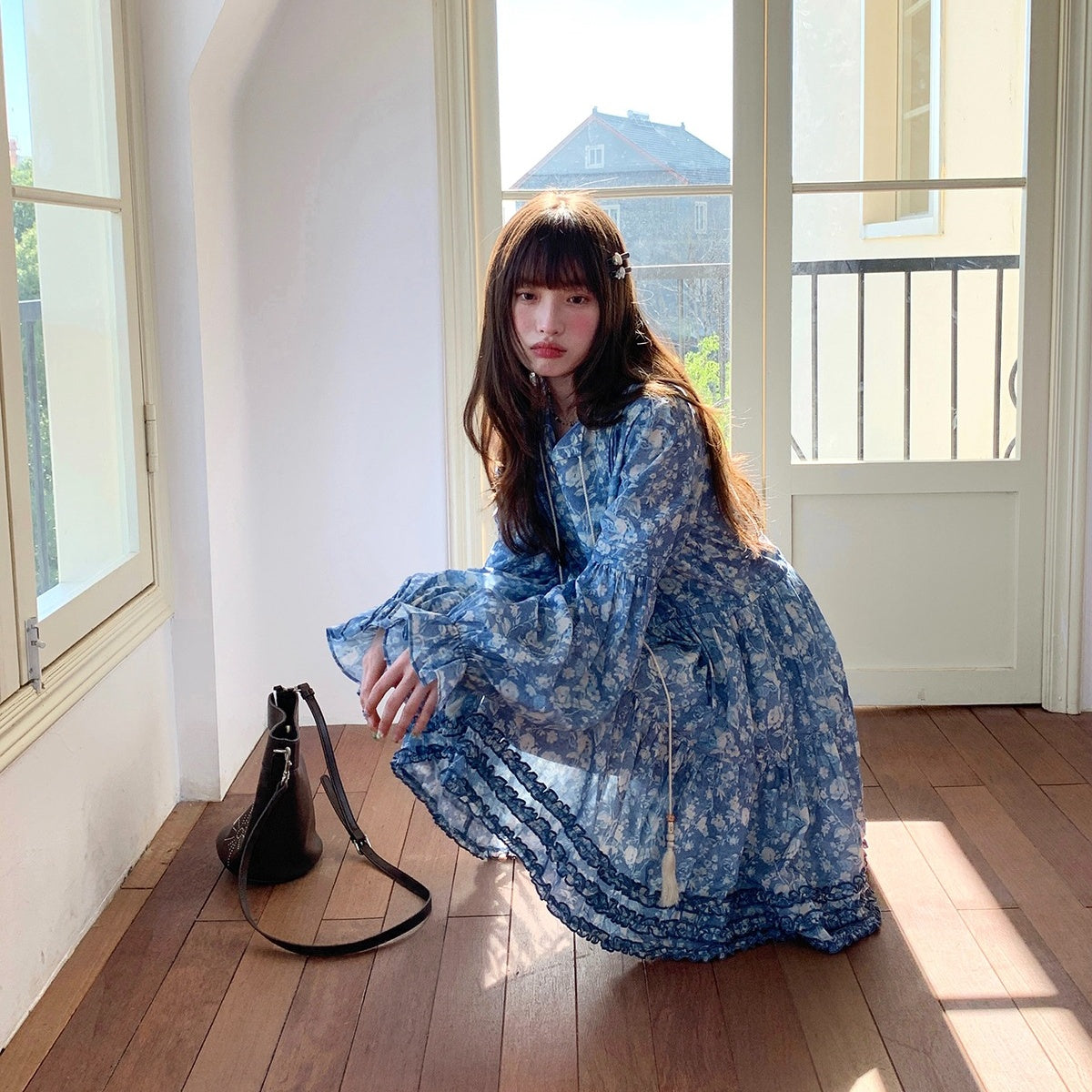 【ワンピース】春 秋 花柄 キュート 長袖 ワンピース 【SHシリーズ】