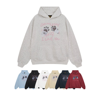 【トップス】🐱猫の肉球プリントスウェット レディース 春秋 オーバーサイズ リラックス ストリート 薄手【FCシリーズ】