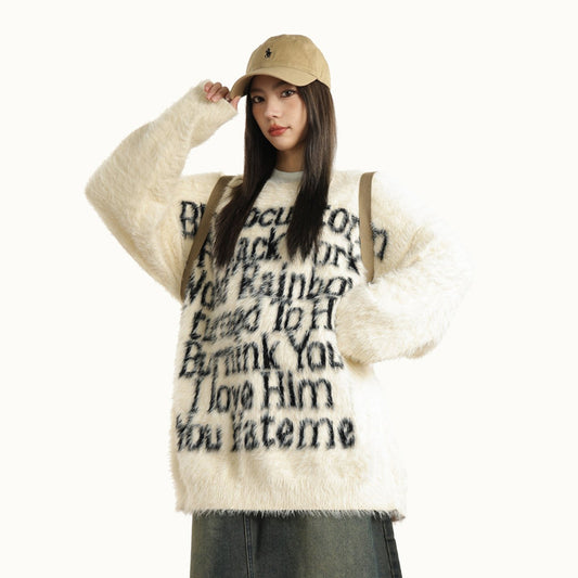 【トップス】アメリカンスタイル ロゴ入り ニット レディース 秋冬 ゆったり 中性風 カップル対応【FCシリーズ】