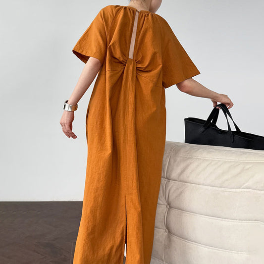 【ワンピース】韓国風ミニマル 後ろねじりデザイン 背中開き ゆったりノースリーブワンピース【JZシリーズ】