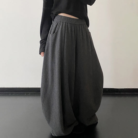 【ボトムス】50%ウール たっぷりワイド ロングパンツ こなれ感リラクシー【FCシリーズ】