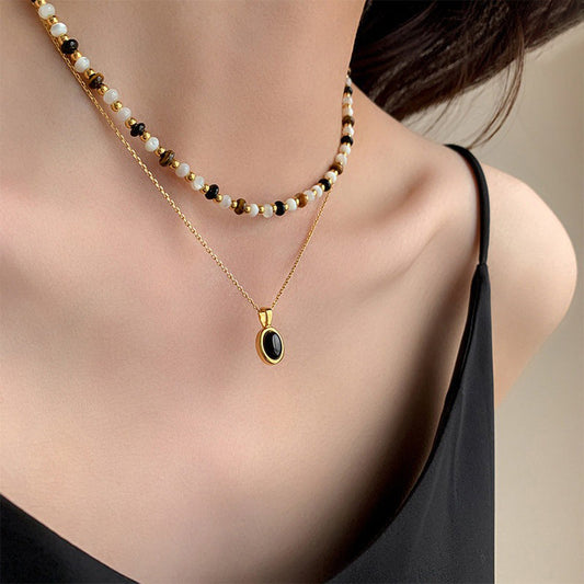 【グッズ】ビーズネックレス レディース ブラウン ロング レイヤード アクセサリー